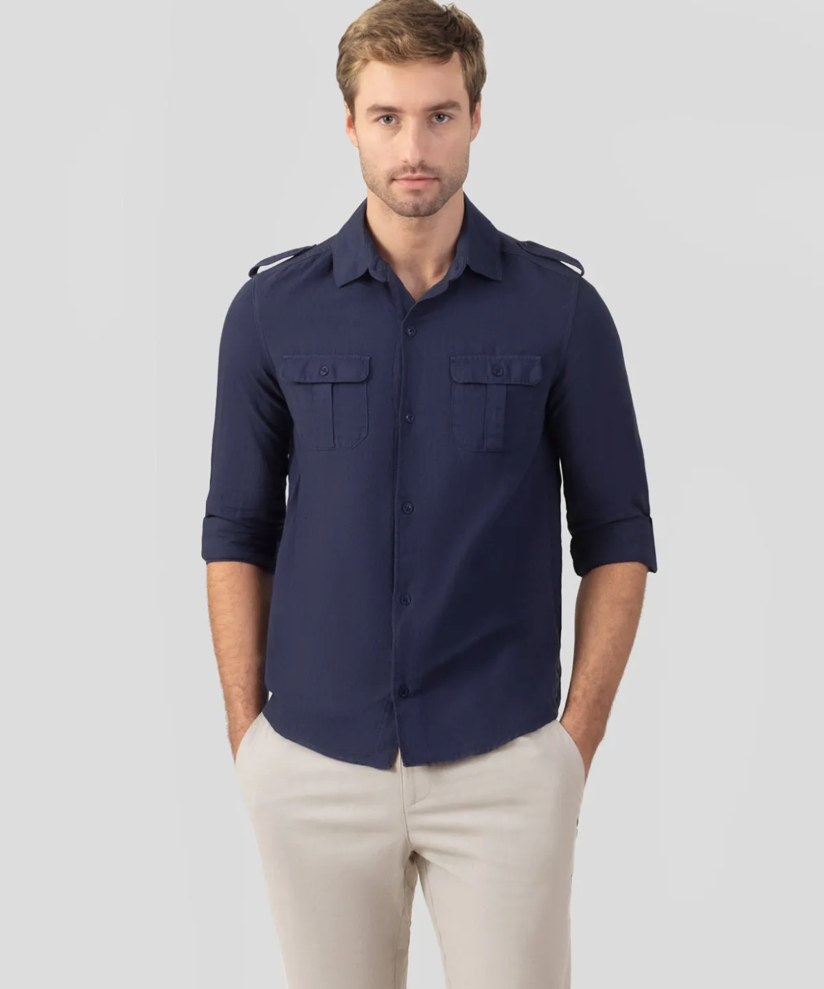 Outlet Chemise en coton et lin à poches Chemises