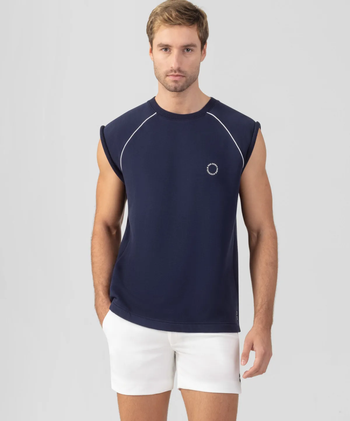 Sale Sweatshirt sans manches en coton organique avec passepoil Sweats